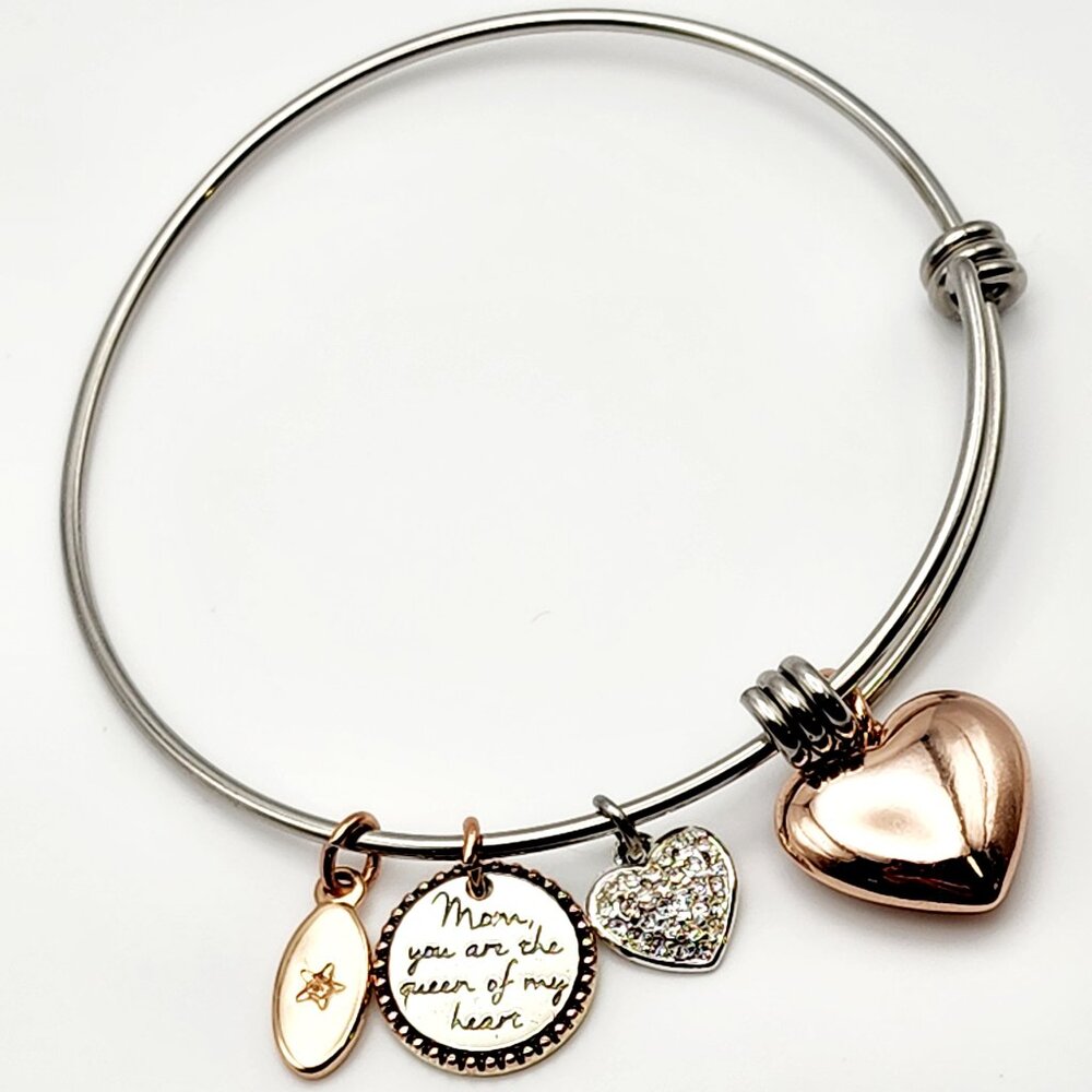 Unwritten "Mom You Are The Queen Of My Heart" Silver/Rose Gold-Tone Bracelet